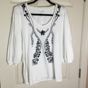 RXB White Top with Black Floral Embroidery - XL